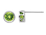 1.10 Carat (ctw) Natural Peridot Solitaire Stud Earrings 5mm in 14K White Gold